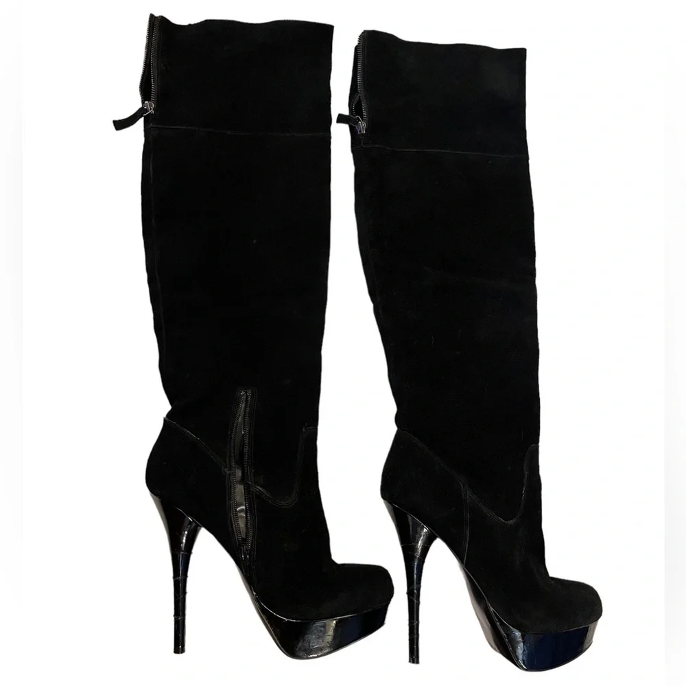 Steve Madden Boots Calgarry Vintage Black Suede Over-the-Knee Platforms Sz 9 EUC